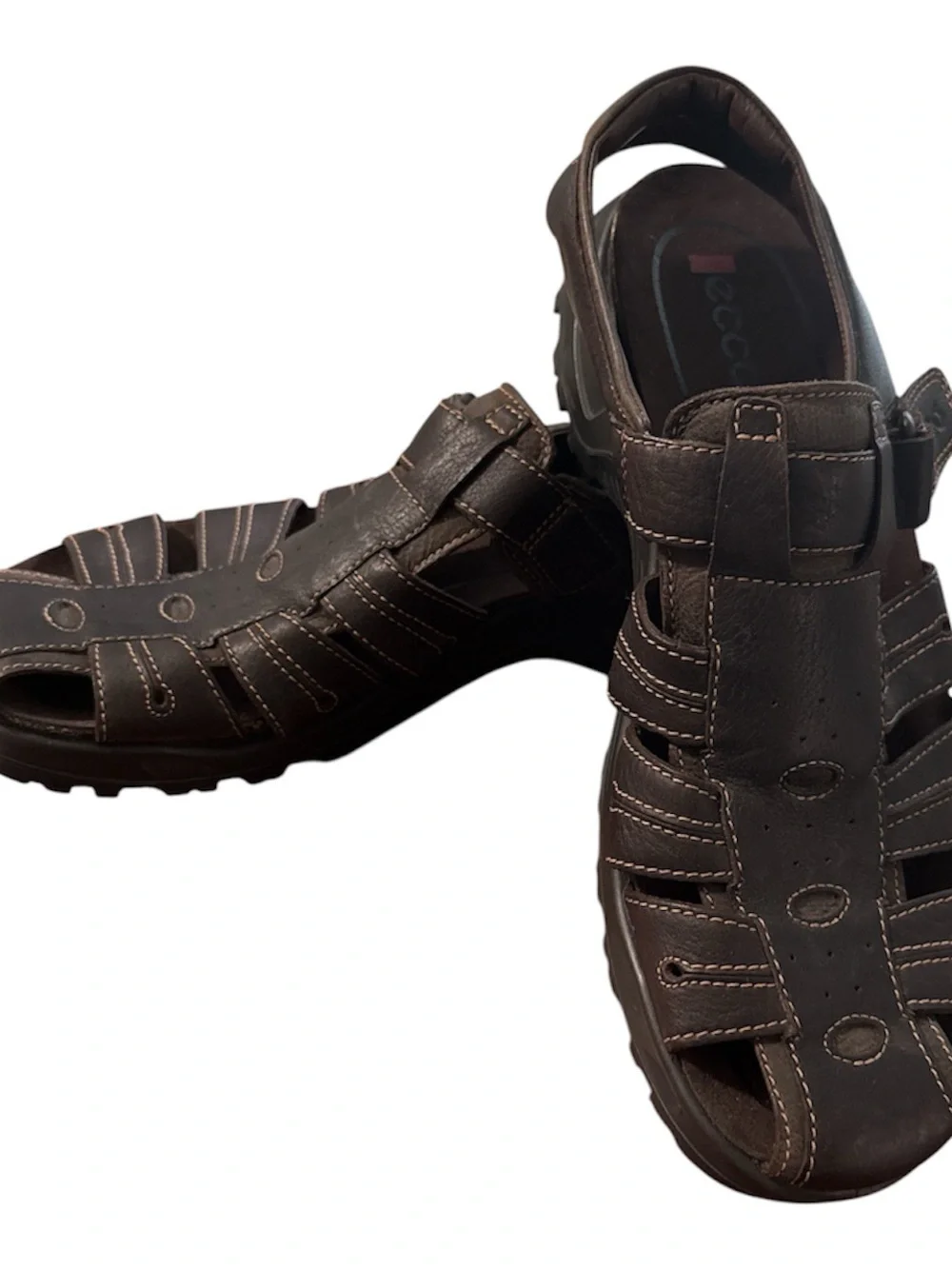 ECCO Brown Leather Cushioned Footbed Sandals  Everyday Nuetral Comfort Mens 13